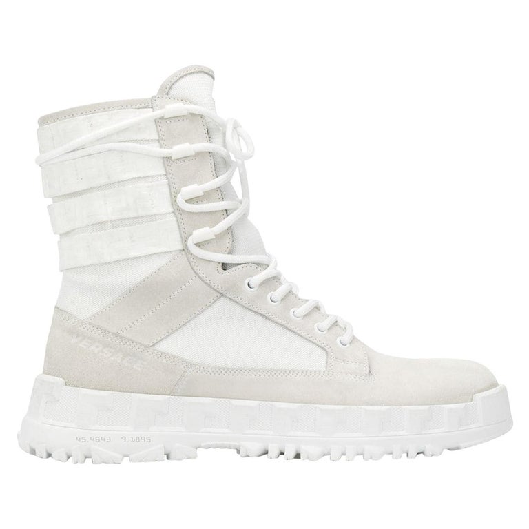Versace Mens SS20 Runway White Mid-Calf Lace-Up Combat Boot / Sneakers Size  41.5 at 1stDibs | greca rhegis boots