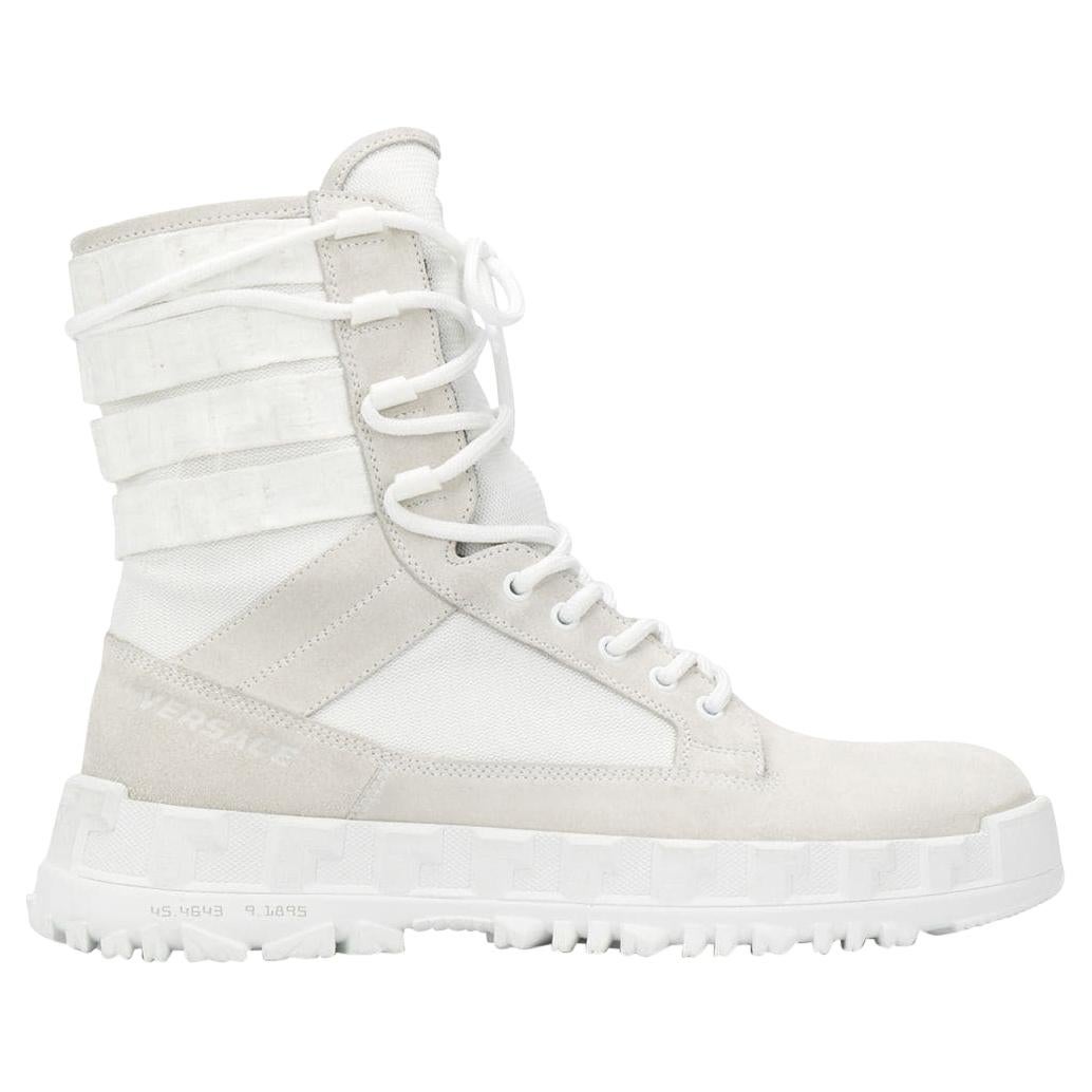 Versace Mens SS20 Runway White Mid-Calf Lace-Up Combat Boots / Sneakers Size 43
