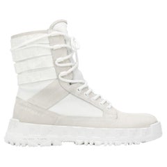 Versace Mens SS20 Runway White Mid-Calf Lace-Up Combat Boots / Sneakers Size 44