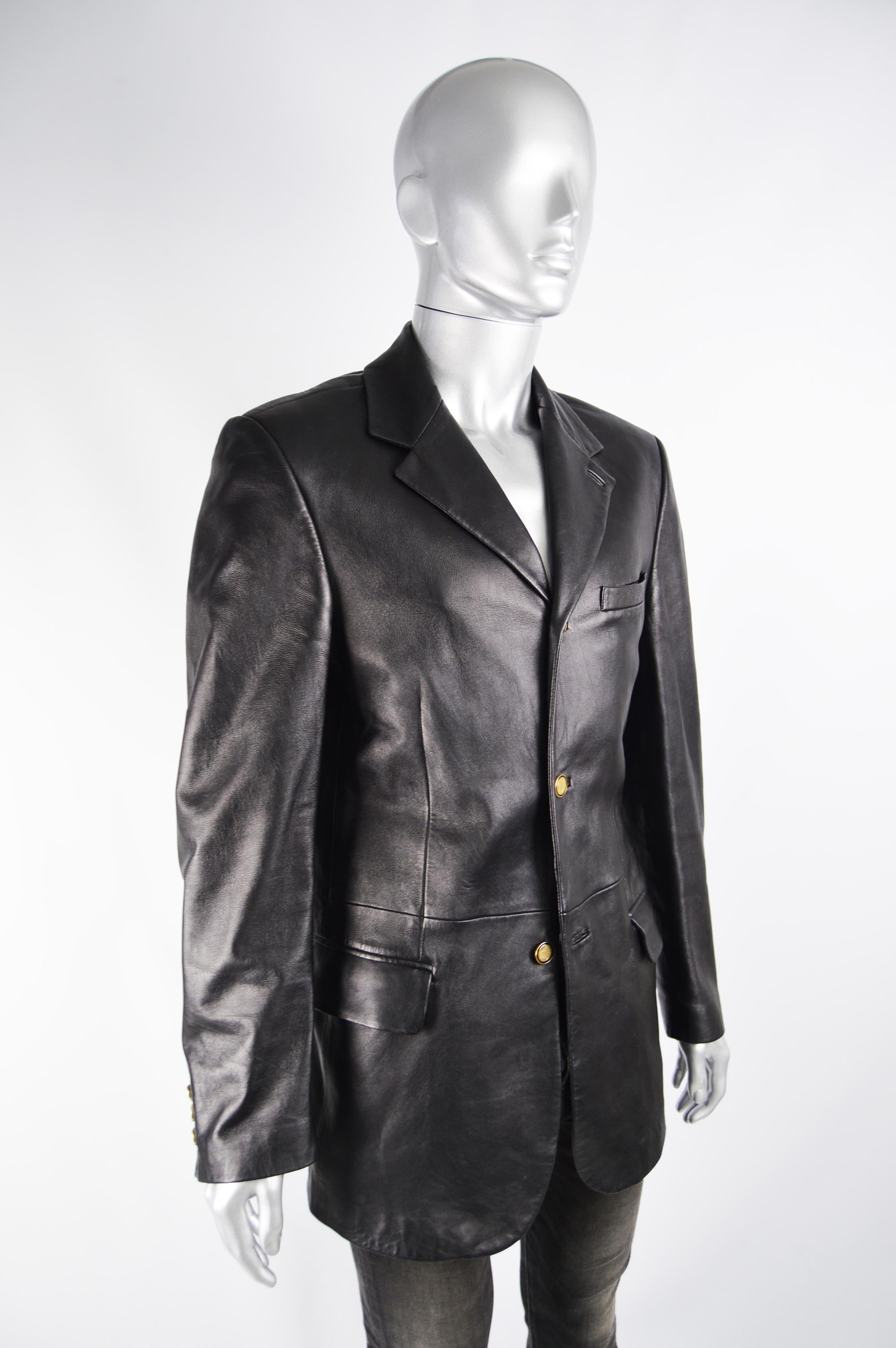 Black Versace Mens Vintage Leather Blazer Jacket