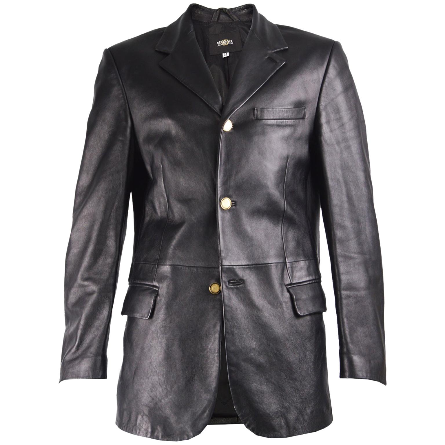 Versace Mens Vintage Leather Blazer Jacket