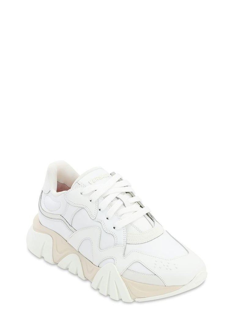 Versace Mens White and Beige Leather/Canvas Squalo Sneakers Size 46 For  Sale at 1stDibs | versace squalo