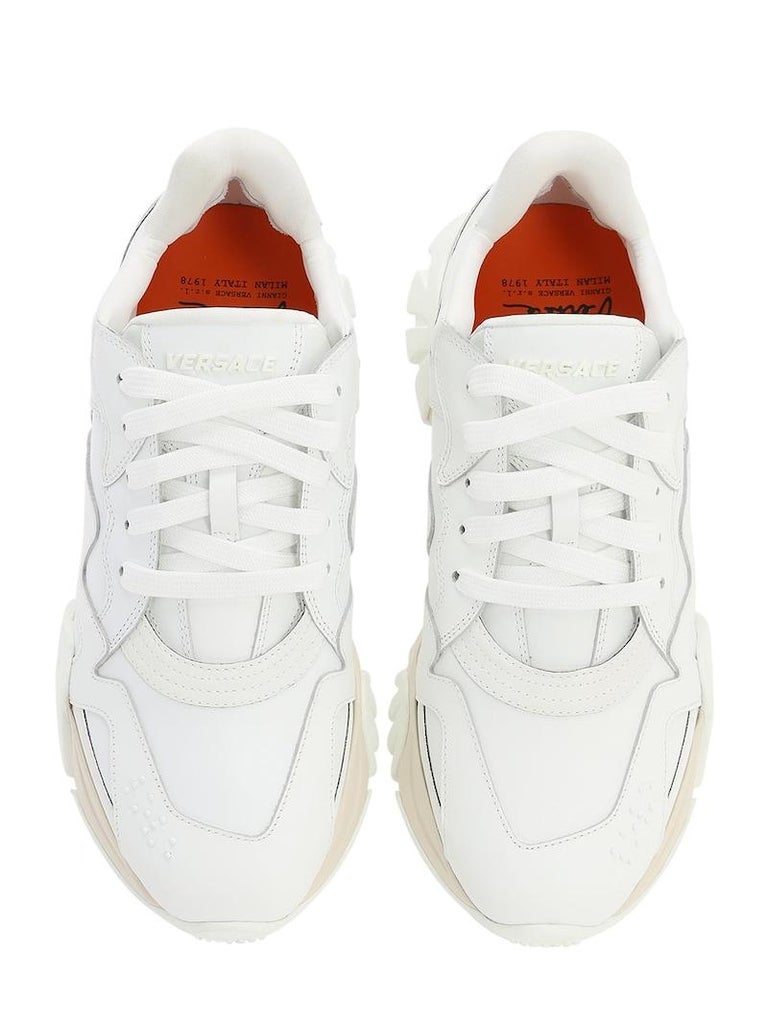 Versace Mens White and Beige Leather/Canvas Squalo Sneakers Size 46 For  Sale at 1stDibs | versace squalo