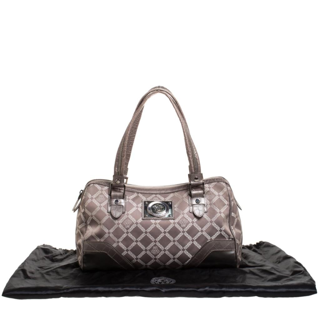 Versace Metallic Beige Signature Canvas and Leather Boston Bag 4