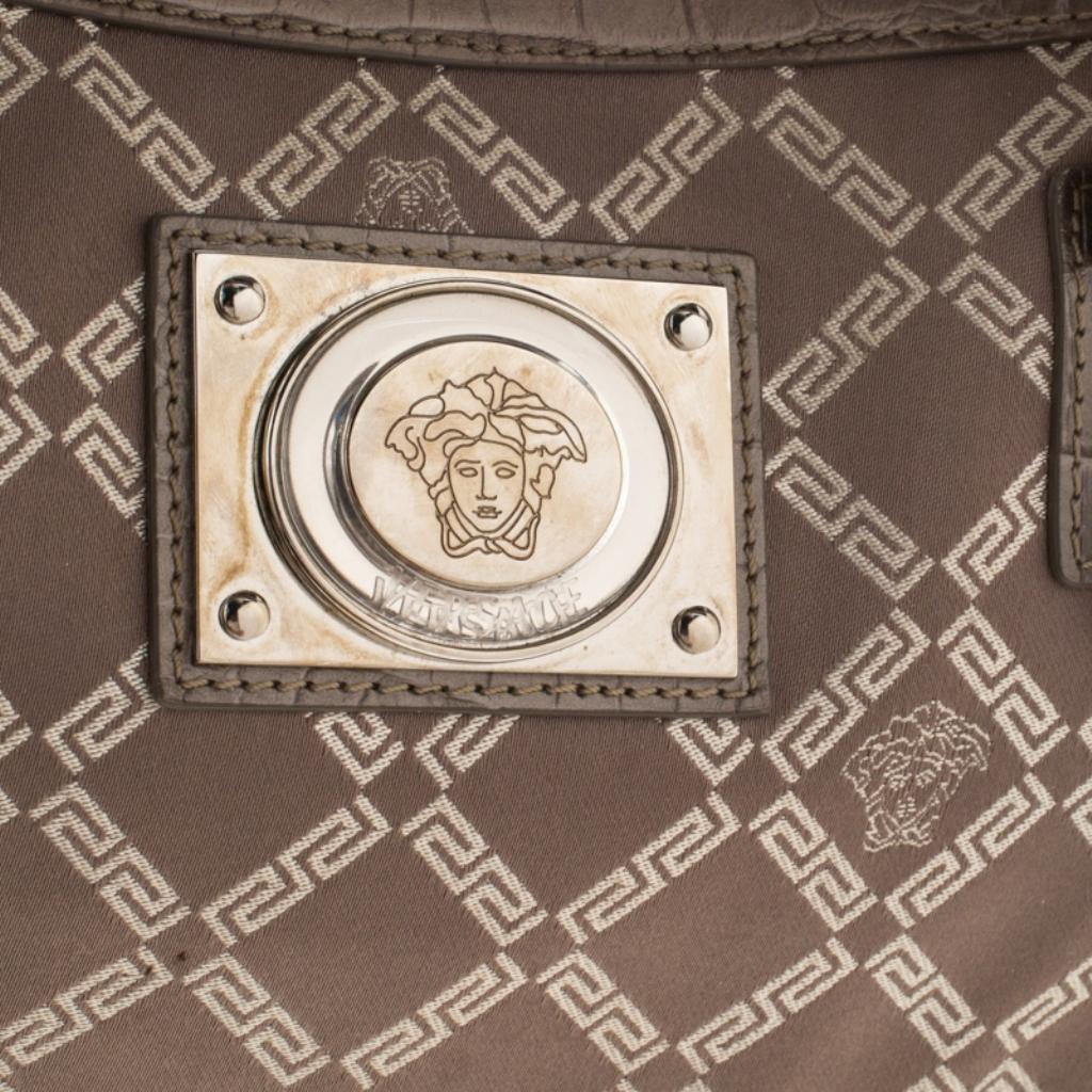 Versace Metallic Beige Signature Canvas and Leather Boston Bag 2
