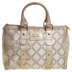 Versace Metallic Gold/Cream Signature Canvas and Leather Snap Out Of It Satchel