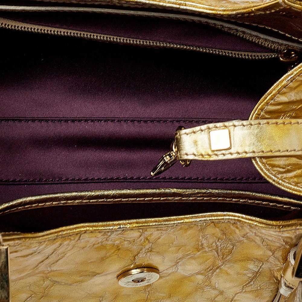 Versace Metallic Gold Crinkled Leather Satchel 1