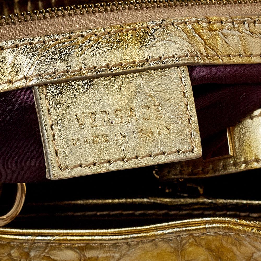 Versace Metallic Gold Crinkled Leather Satchel 2