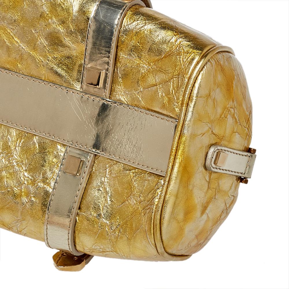 Versace Metallic Gold Crinkled Leather Satchel 5