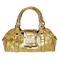 Versace Metallic Gold Crinkled Leather Satchel