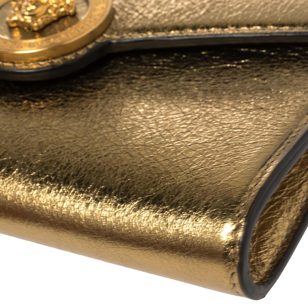 Versace Metallic Gold Leather Medusa Wallet on Chain 2
