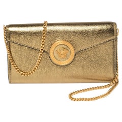Versace Metallic Gold Leather Medusa Wallet on Chain