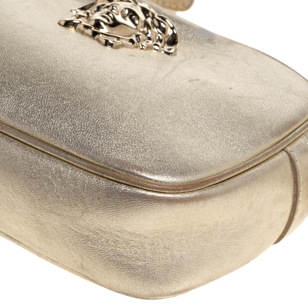 Versace Metallic Gold Leather Palazzo Medusa Camera Crossbody Bag In Good Condition In Dubai, Al Qouz 2