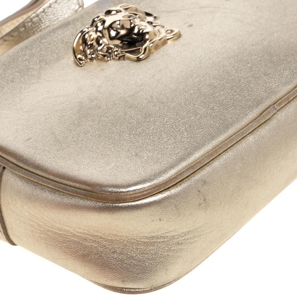 Women's Versace Metallic Gold Leather Palazzo Medusa Camera Crossbody Bag