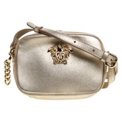 Versace Metallic Gold Leather Palazzo Medusa Camera Crossbody Bag