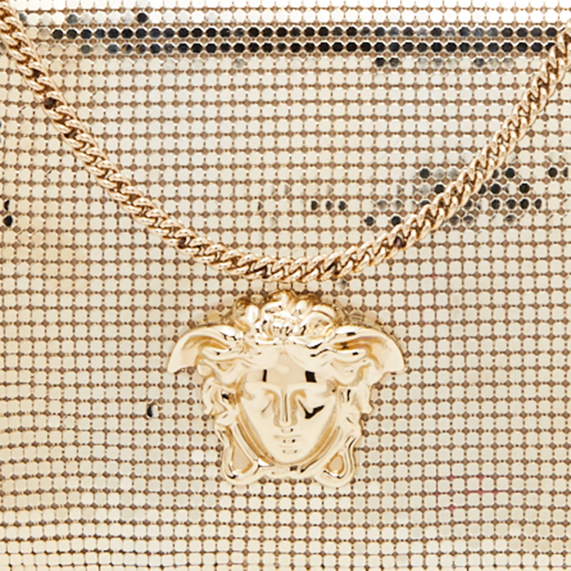 Women's Versace Metallic Gold Metal Mesh Palazzo Medusa Chain Clutch