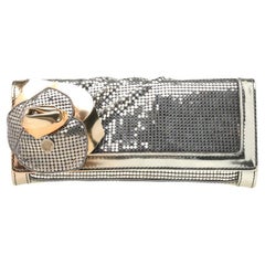 Versace Metallic Gold/Silver Leather Flower Embellished Clutch