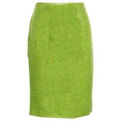 Versace Metallic Green Interwoven Cotton Blend Pencil Skirt M