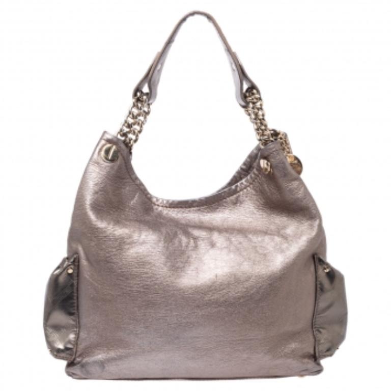 Versace Metallic Leather Pocket Shoulder Bag For Sale 2