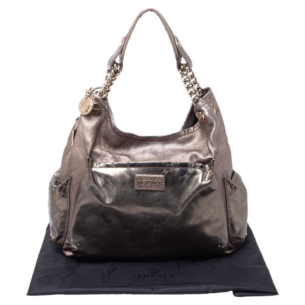 Women's Versace Metallic Leather Pocket Shoulder Bag For Sale