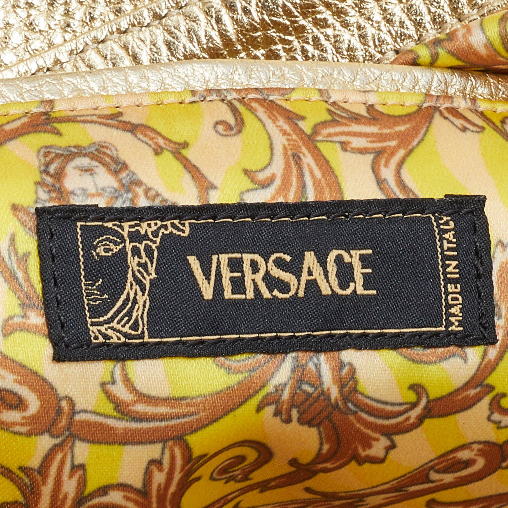Versace Metallic Light Beige/Gold Technical Fabric and Leather Satchel 6
