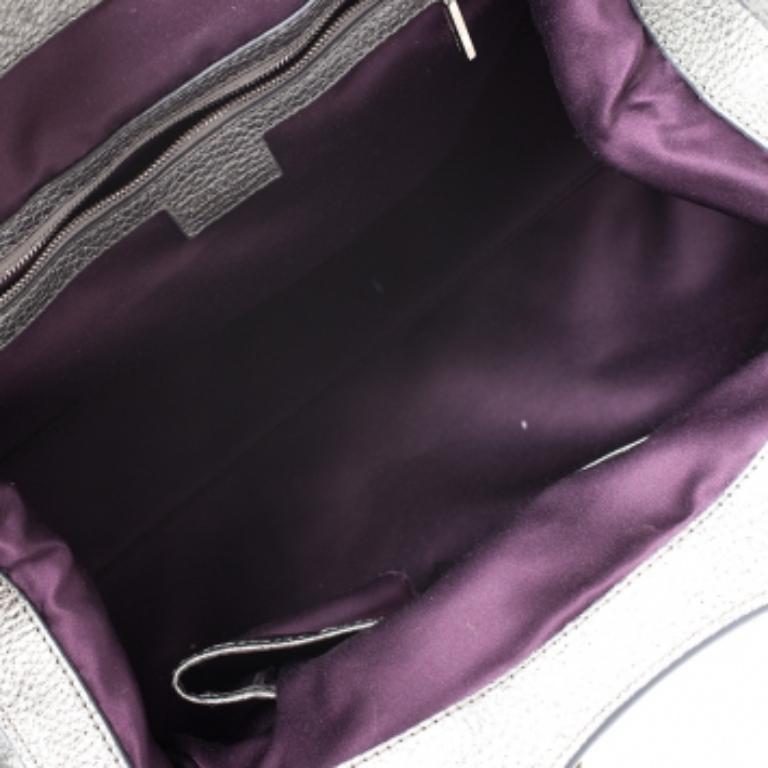 Versace Metallic Silver Leather Chain Link Satchel Plata en venta