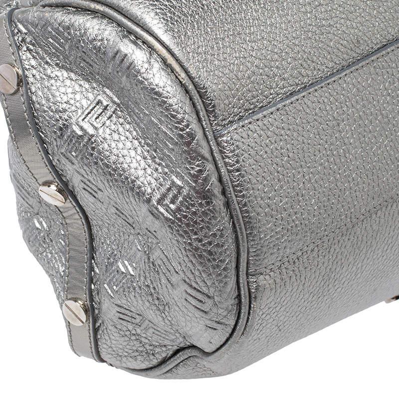 Versace Metallic Silver Leather Chain Link Satchel For Sale 1
