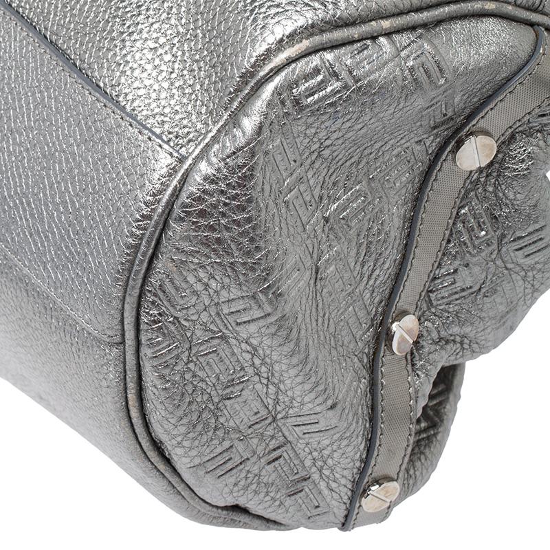 Versace Metallic Silver Leather Chain Link Satchel In Good Condition In Dubai, Al Qouz 2