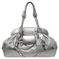 Used Versace Metallic Silver Leather Chain Link Satchel