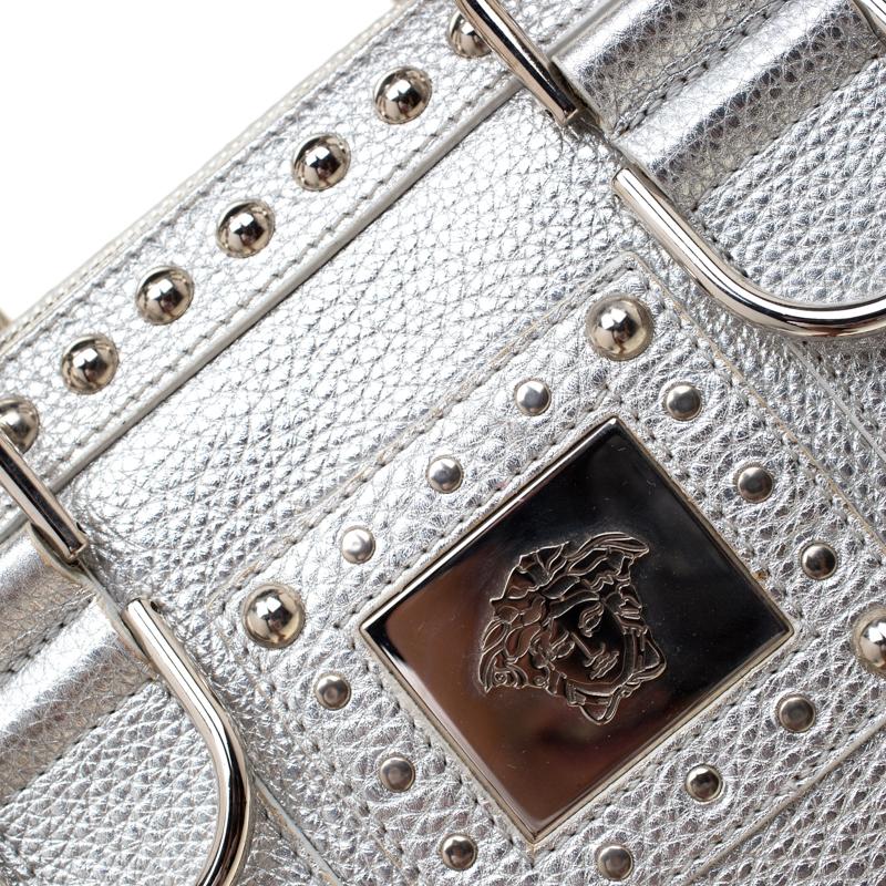 Versace Metallic Silver Leather Madonna Satchel 6