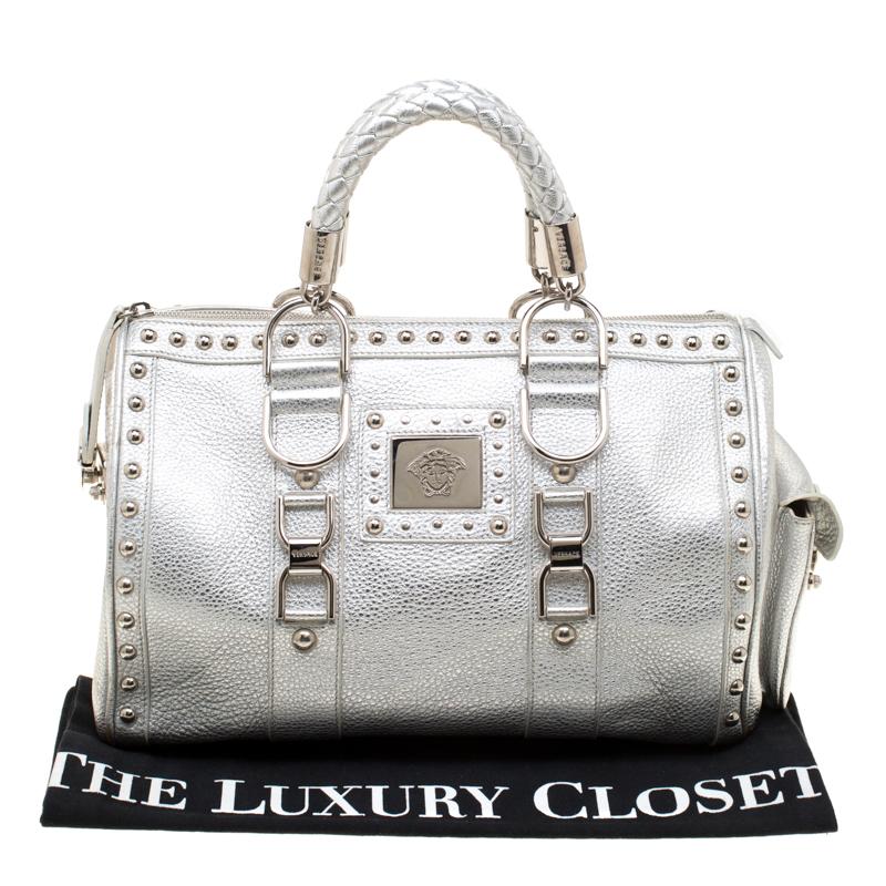 Versace Metallic Silver Leather Madonna Satchel 7