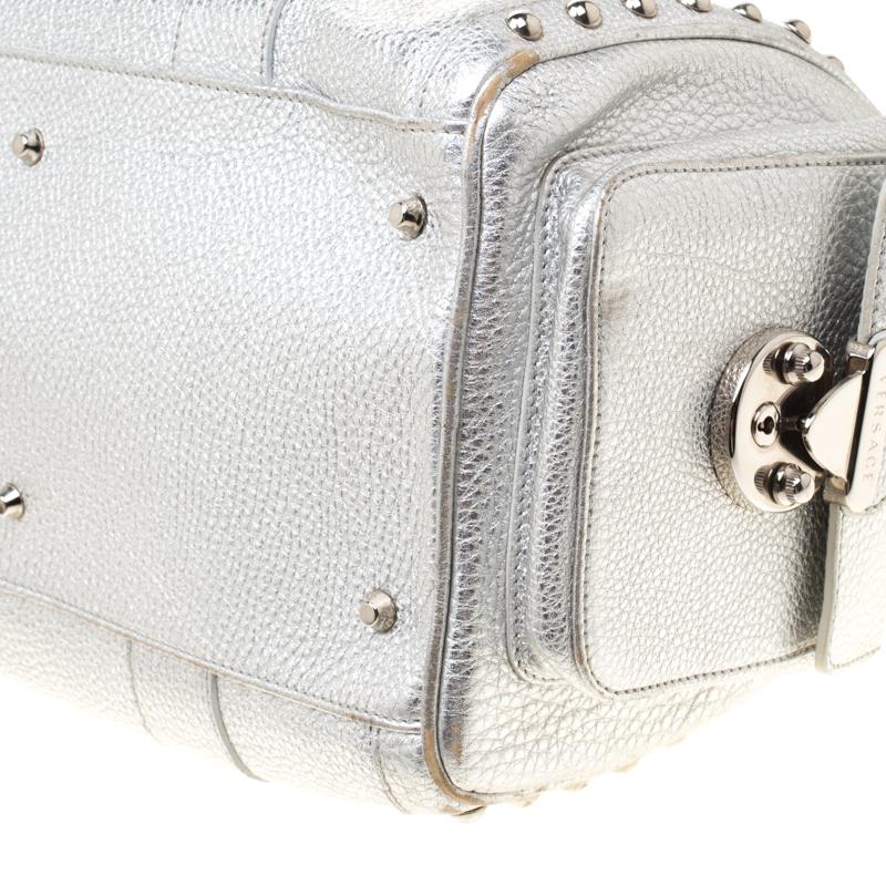 Versace Metallic Silver Leather Madonna Satchel 5