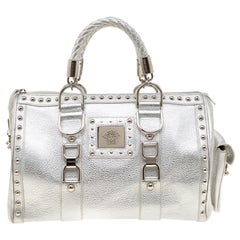 Versace Metallic Silver Leather Madonna Satchel