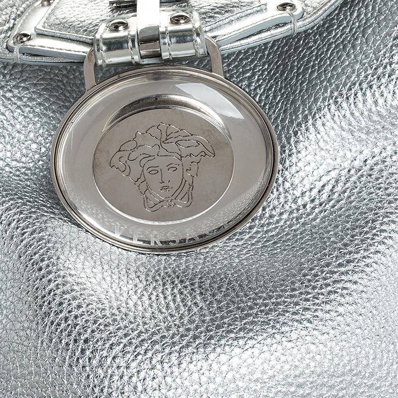 Versace Metallic Silver Leather Medusa Hobo 4