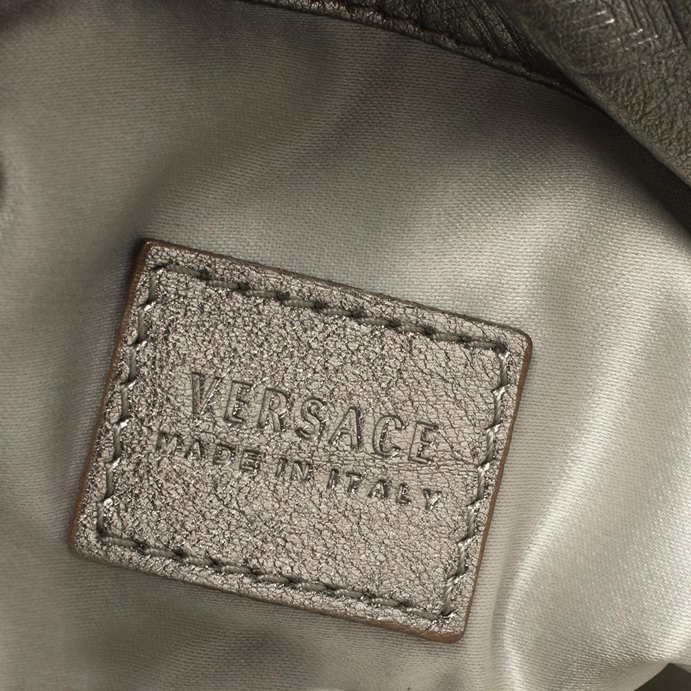 Versace Metallic Silver Leather Slim Crossbody Bag For Sale 4
