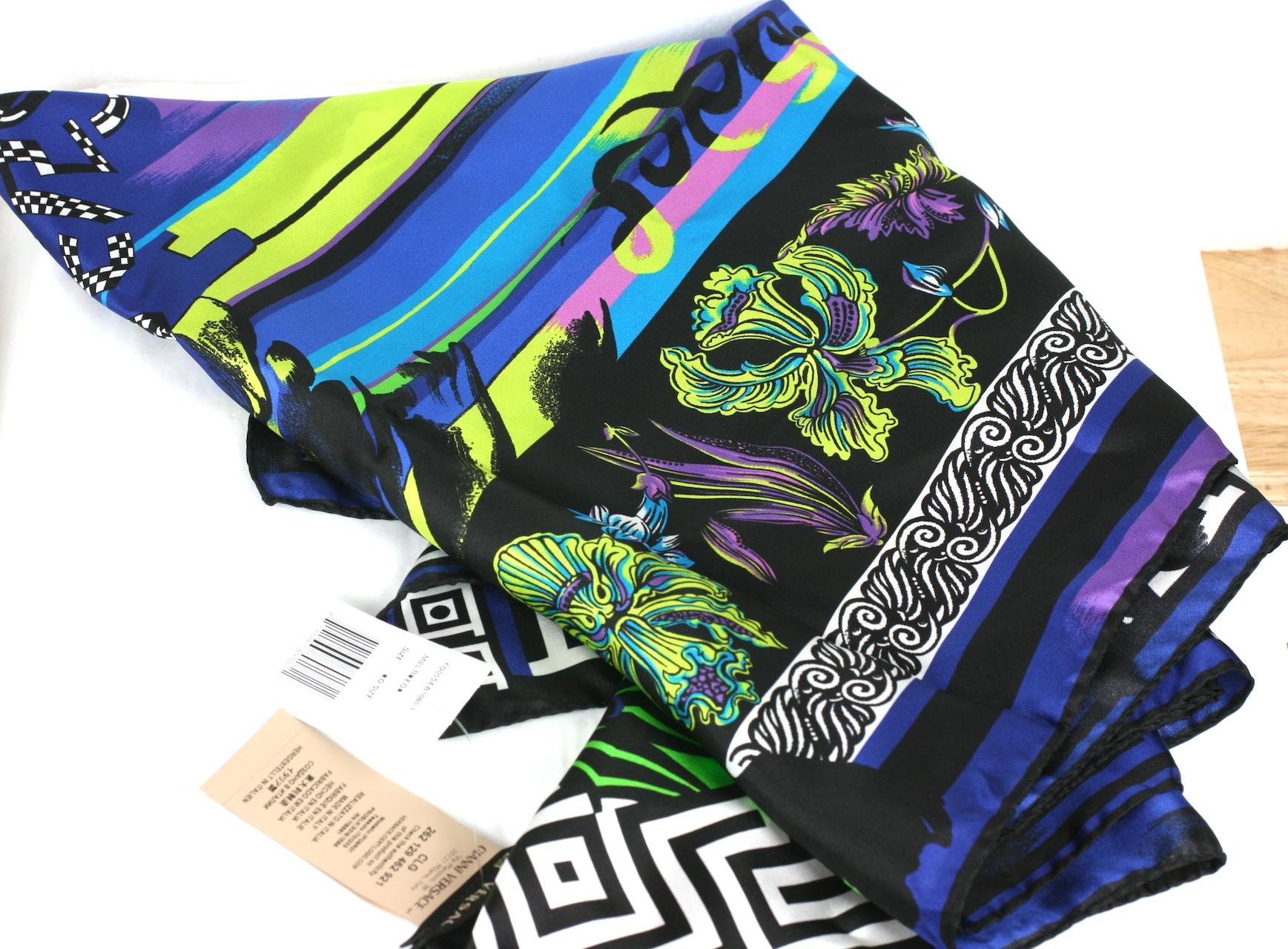 Versace Miami Silk Logo Scarf In New Condition For Sale In New York, NY