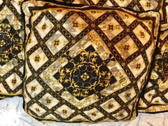 Versace mid-cntury modern pillow Gold Black Silk  italian Four Pieces