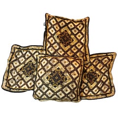 Versace mid-cntury modern pillow Gold Black Silk  italian Four Pieces