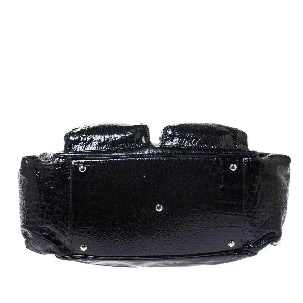 Women's Versace Midnight Blue Croc Patent Leather Chain Tote
