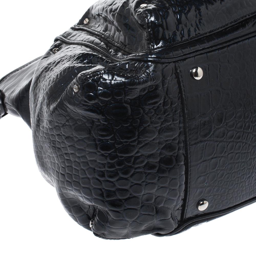 Versace Midnight Blue Croc Patent Leather Chain Tote 1