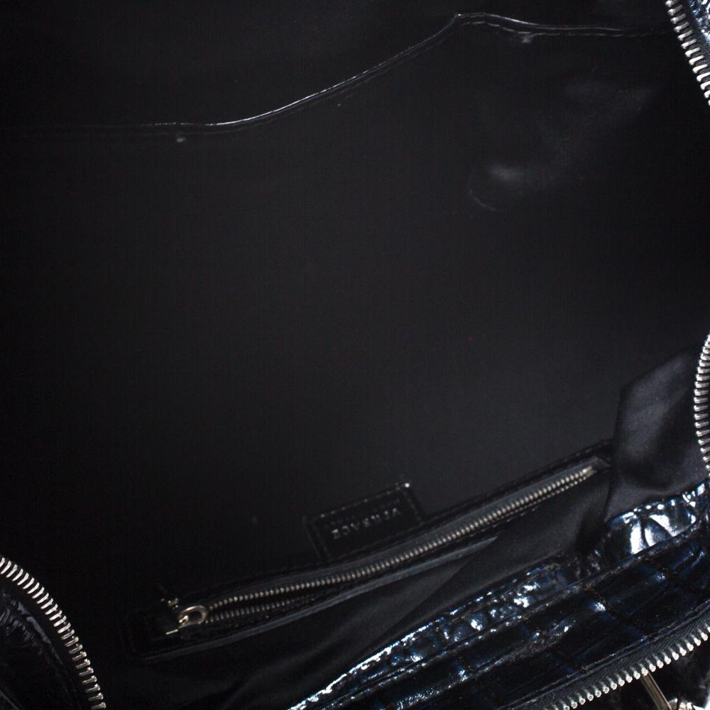 Versace Midnight Blue Croc Patent Leather Chain Tote 4
