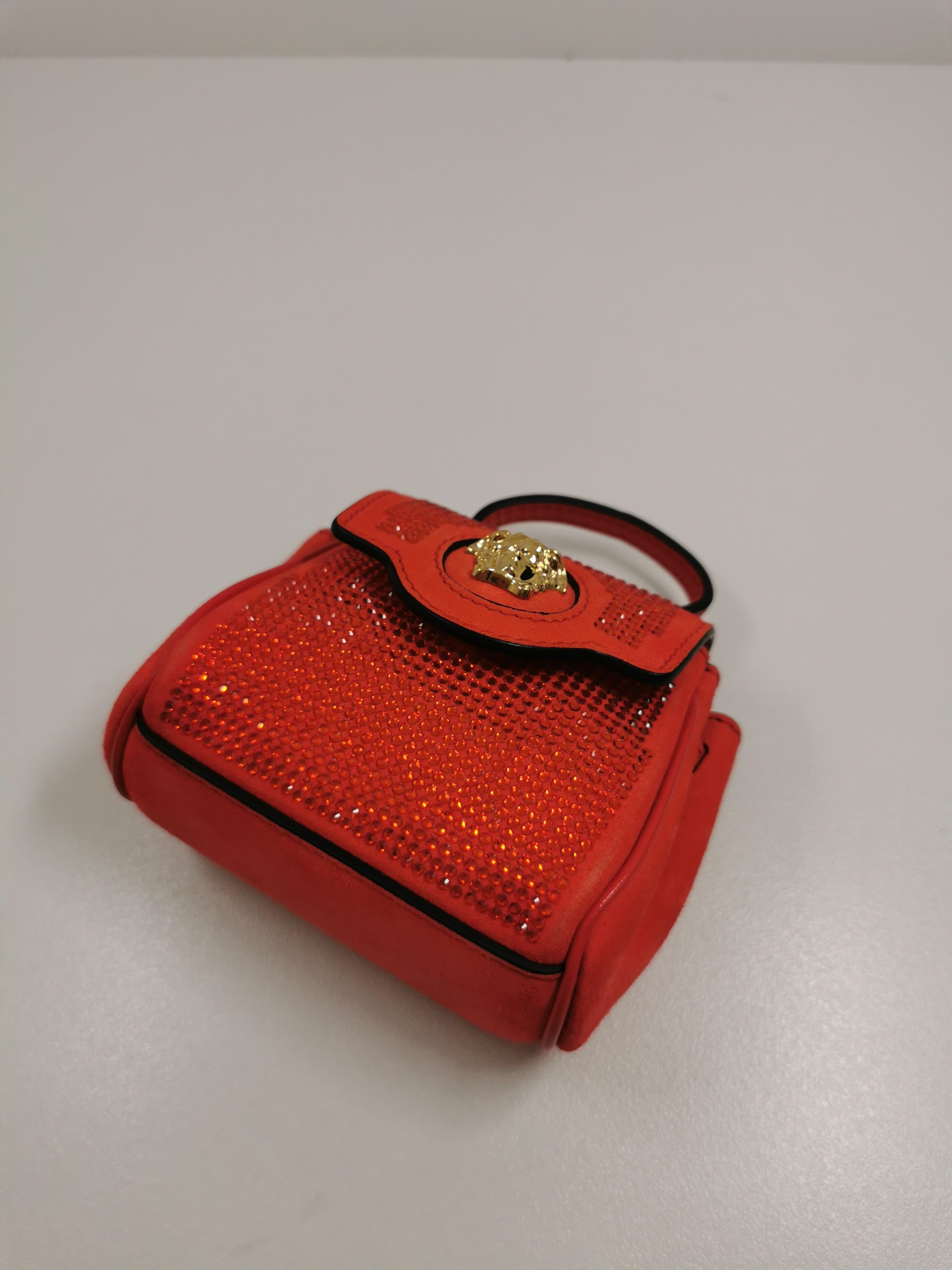 Women's Versace mini bag Le Medusa Suede Red Studded Micro Bag For Sale