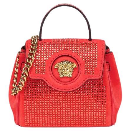 Versace mini bag Le Medusa Suede Red Studded Micro Bag For Sale