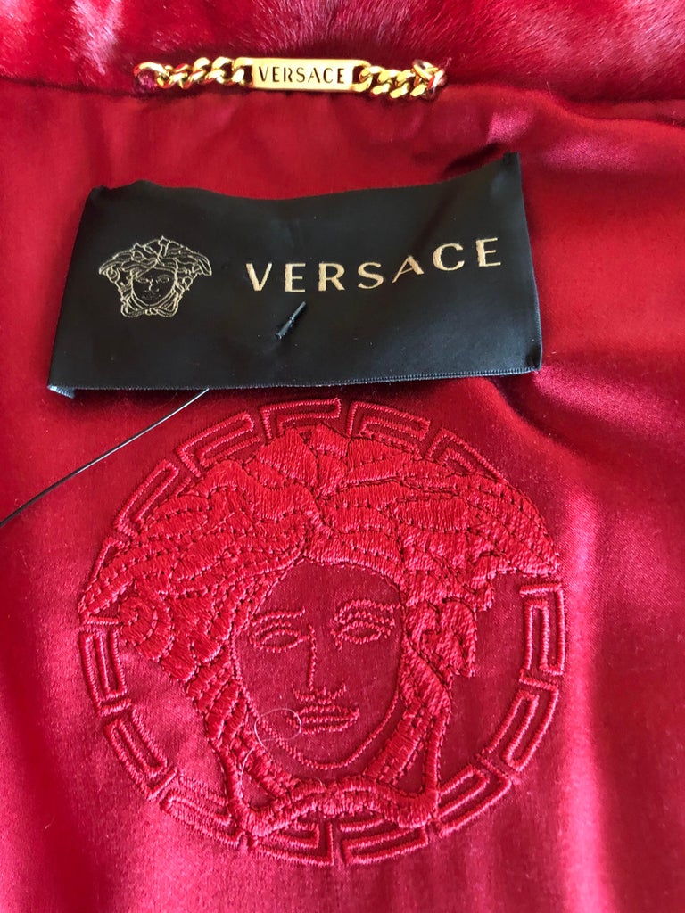 Versace Mink Fur and Leather Belted Knee-Length Red Jacket Coat For ...