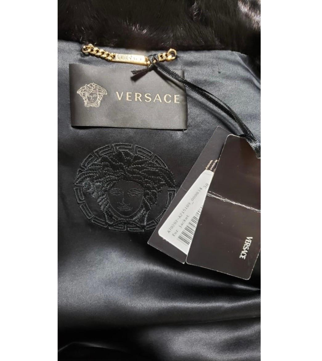 Versace mink fur cropped jacket with studs, crystals and leather fringe NWT For Sale 4