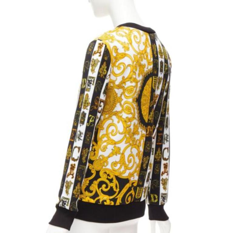 Women's VERSACE mixed archive Barocco print cotton crew neck sweater IT36 XXS For Sale