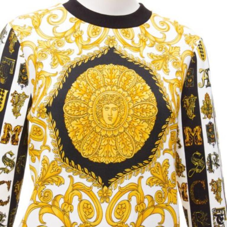 VERSACE mixed archive Barocco print cotton crew neck sweater IT36 XXS For Sale 2