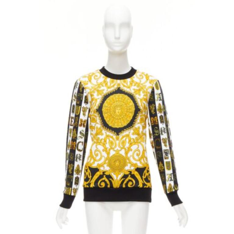 VERSACE mixed archive Barocco print cotton crew neck sweater IT36 XXS For Sale 4