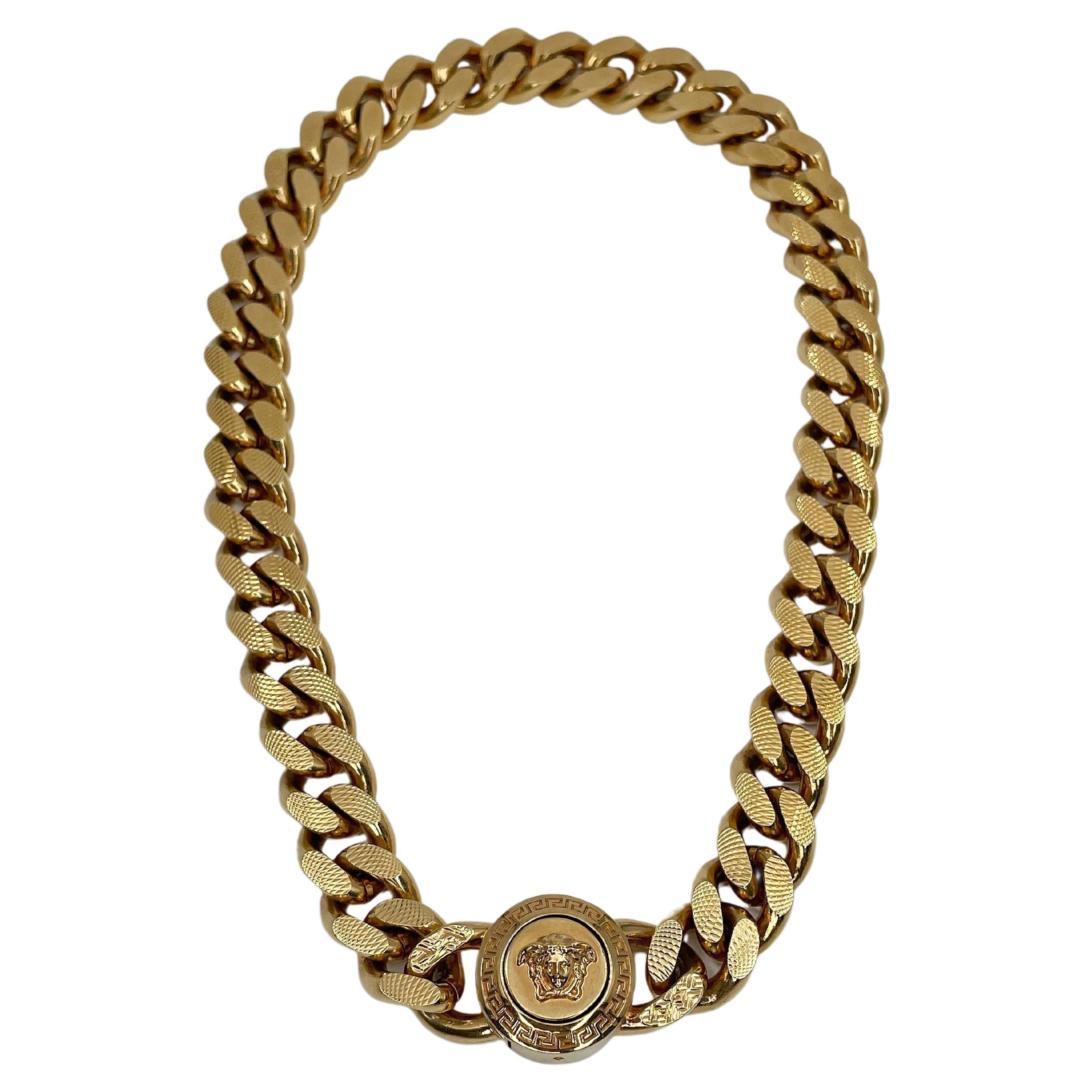 Versace Modern Gold Tone Medusa Chain Choker Necklace For Sale