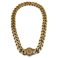 Vintage Versace Modern Gold Tone Medusa Chain Choker Necklace